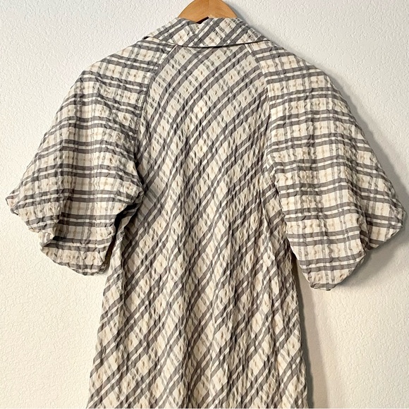 Jonathan Simkhai Crissy Raglan Puff Sleeve Dress Plaid Check Academia Minimalist - Picture 8 of 13